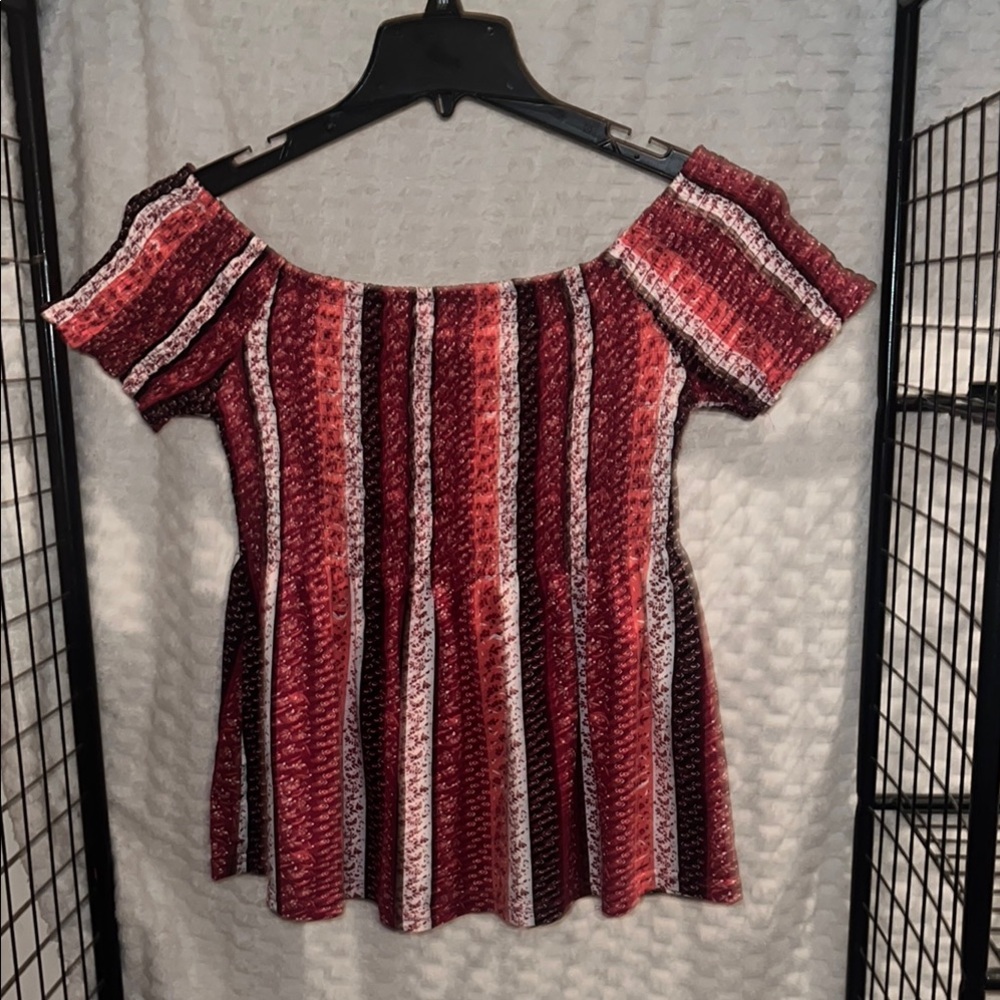 Rue21 Red and White Smocked Peplum Blouse Short Sleeve